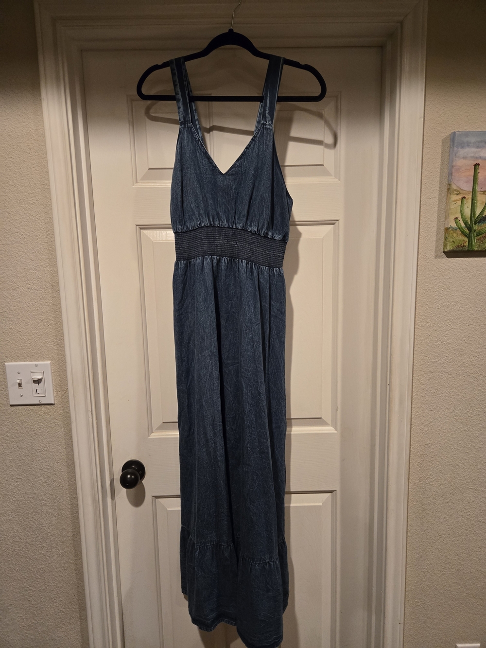 Roper Blue Denim Maxi Dress with Smocked Waist